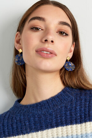 Boucles d'oreilles trèfle avec cercle - doré/bleu h5 Image2