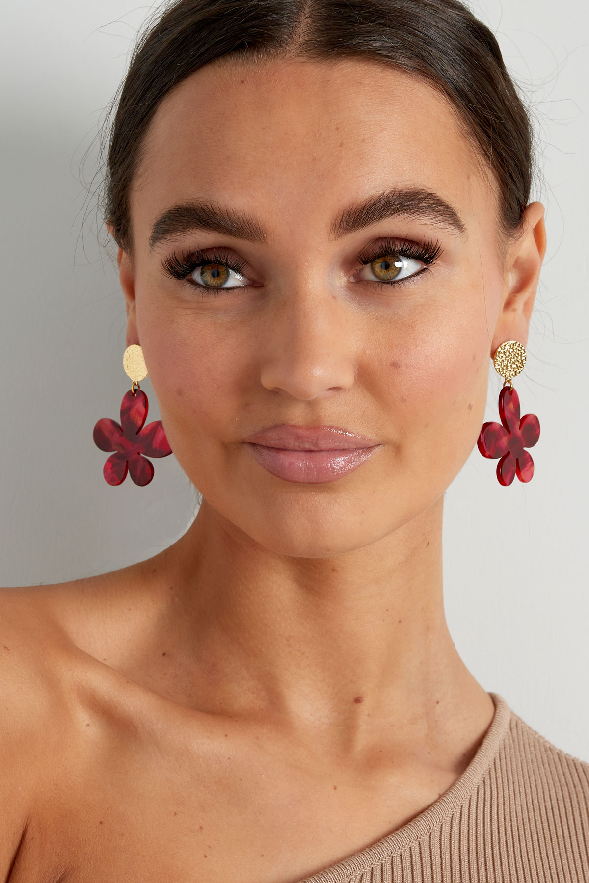 Flower earrings with print - gold/purple h5 Picture2