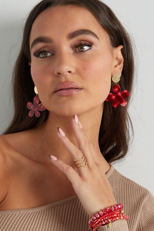 Flower earrings with print - gold/pink h5 Picture6