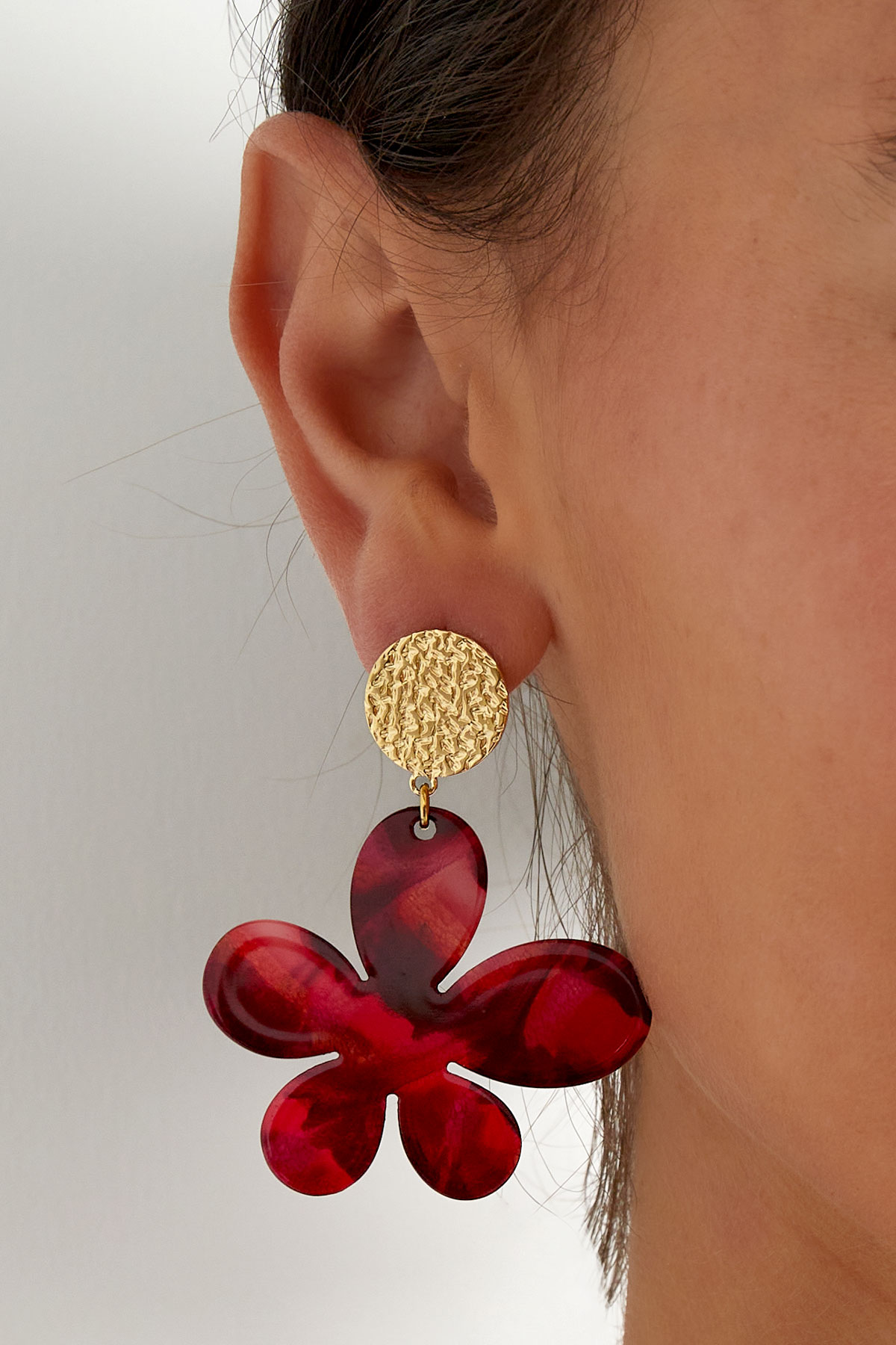 Flower earrings with print - gold/purple h5 Picture4