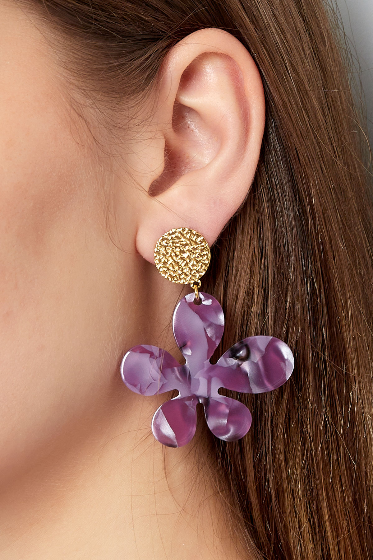 Flower earrings with print - gold/purple h5 Picture7