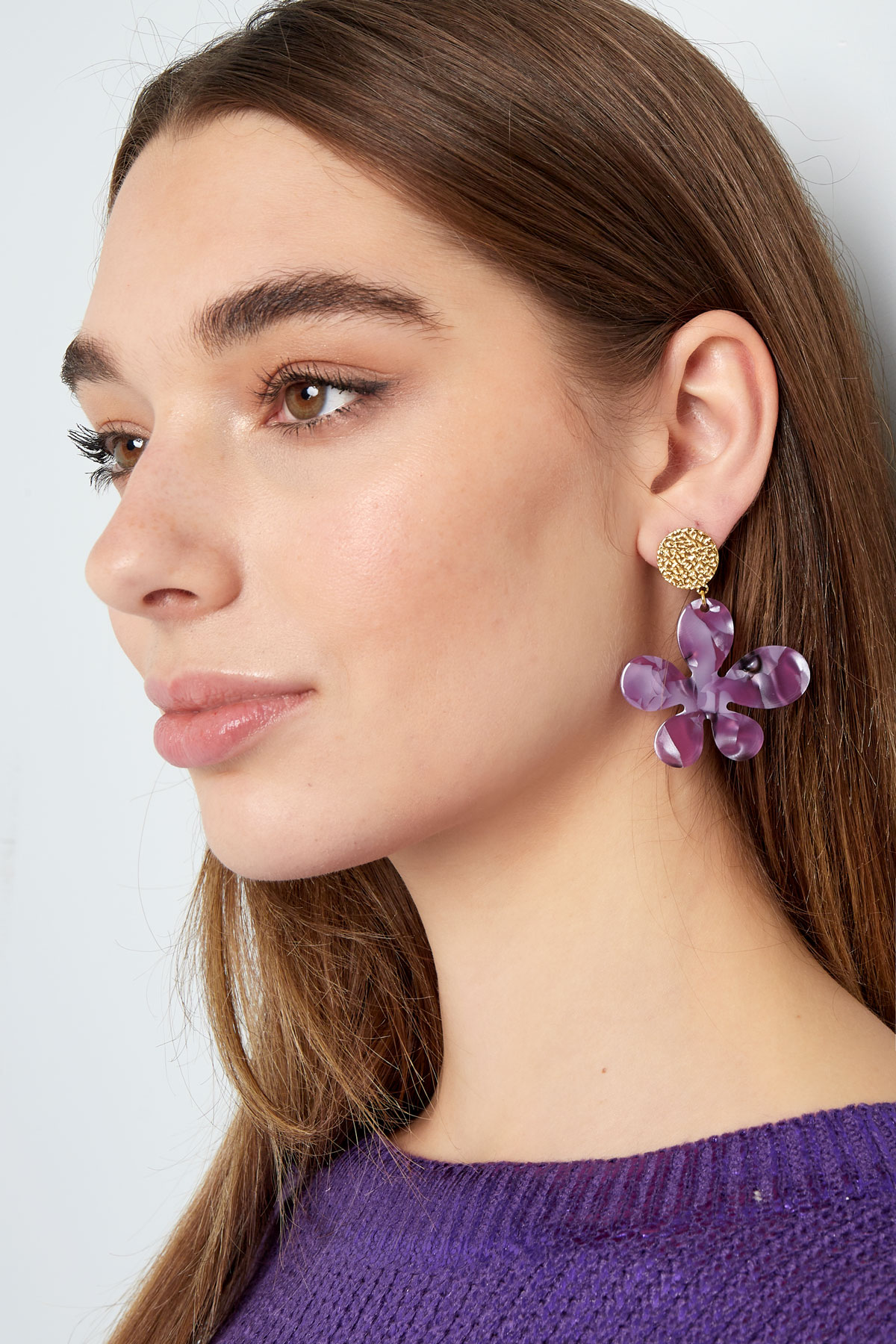 Flower earrings with print - gold/purple h5 Picture5