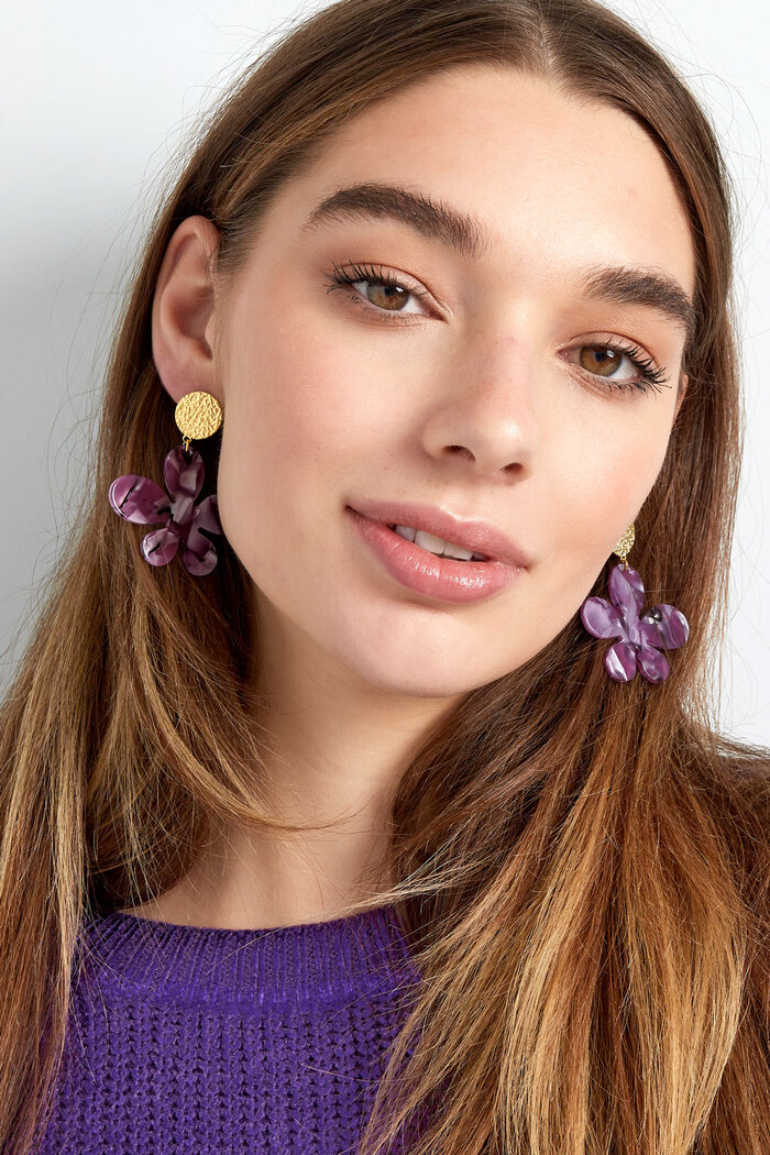 Boucles d'oreilles fleurs avec imprimé - doré/violet Image3