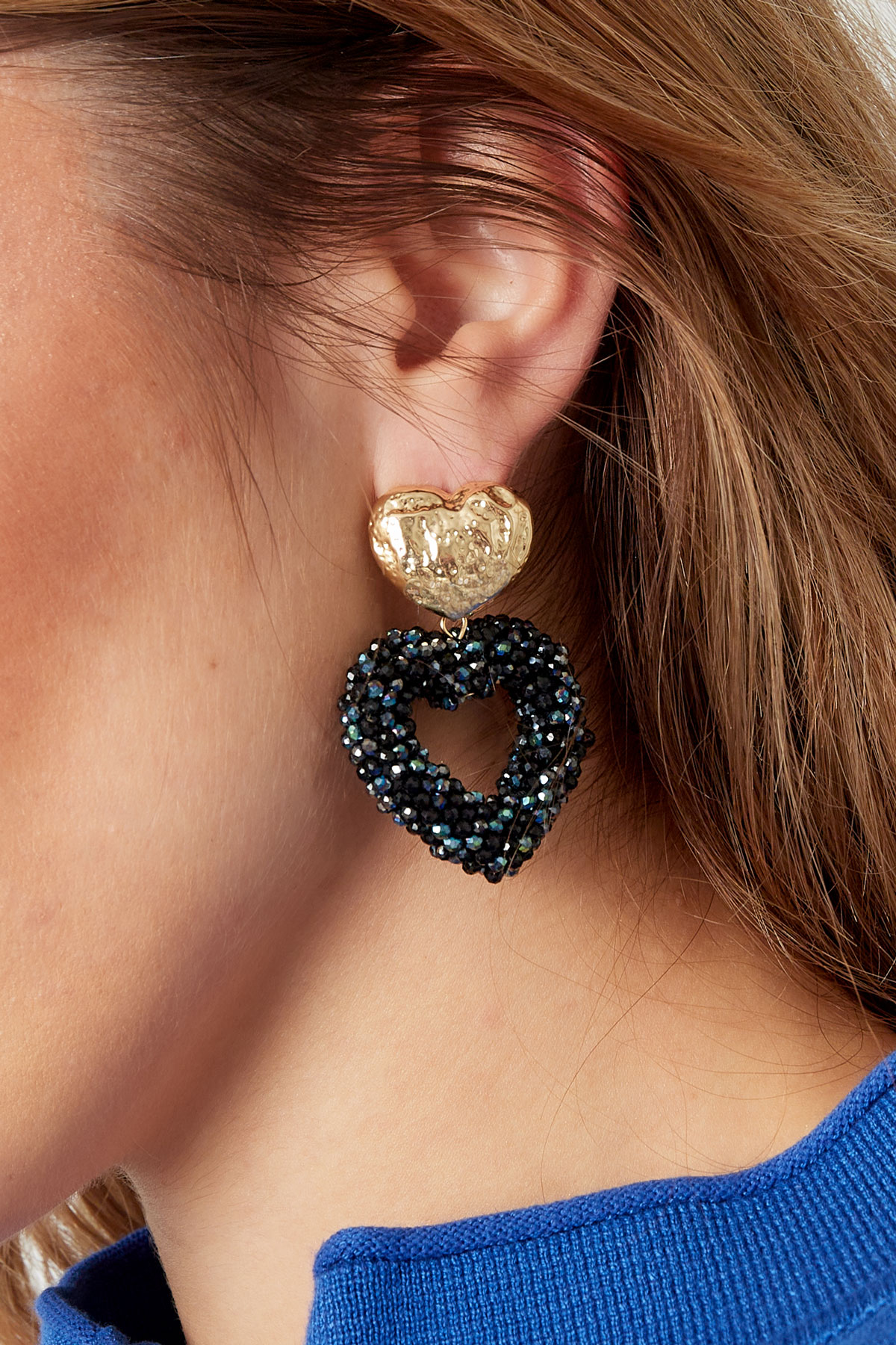 Boucles d'oreilles coeur en perles - doré/gris h5 Image3