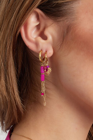 Ohrringe aus Röhrenperlen mit Ketten – Gold/Fuchsia h5 Bild3