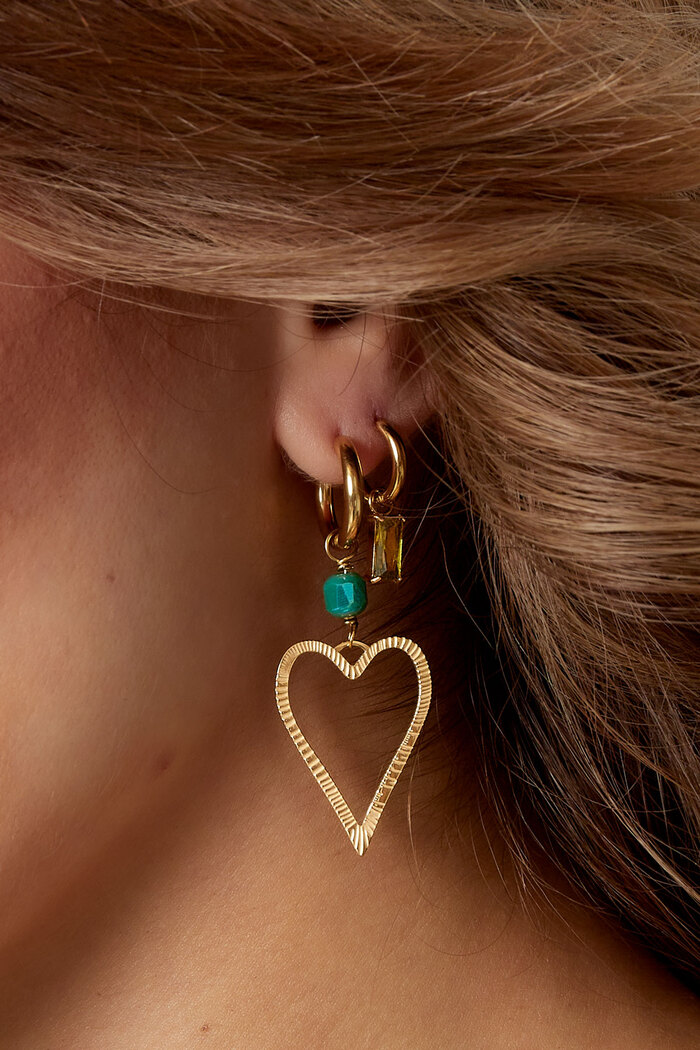 Ohrringe Herz mit Stein - Gold/Grün Bild3