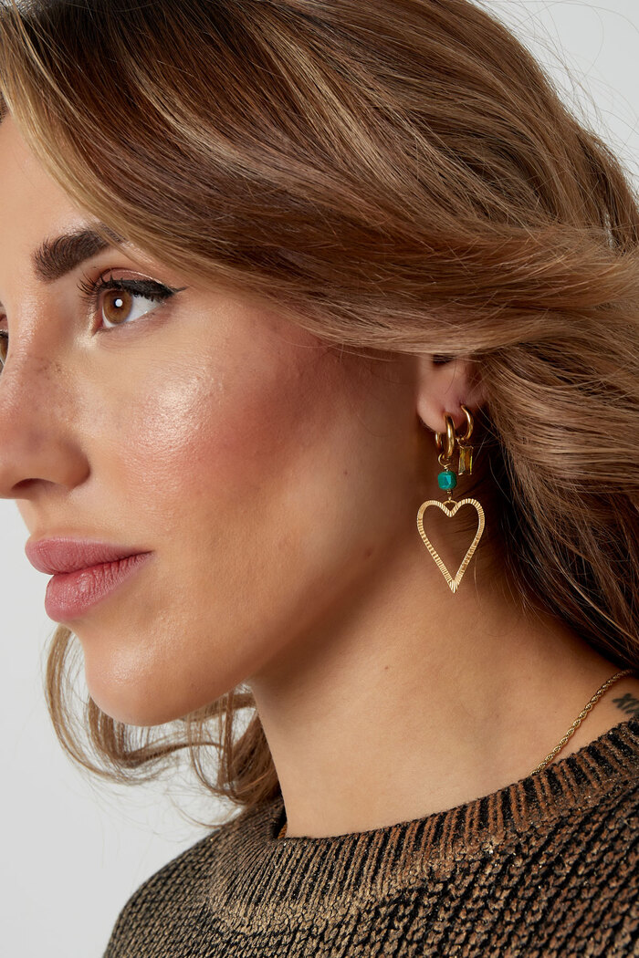 Boucles d'oreilles coeur avec pierre - doré/vert Image4