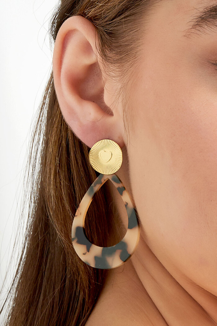 Ohrringe Herzmünze mit Oval - Gold/Beige Bild3
