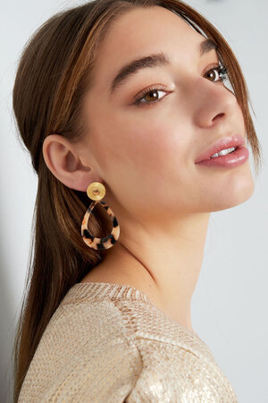 Earrings heart coin with oval - gold/camel h5 Picture2