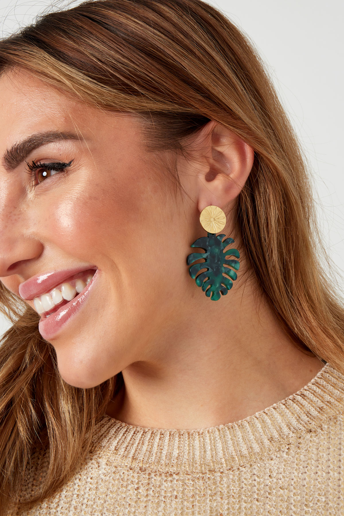 Earrings leaves with print - gold/green Picture2