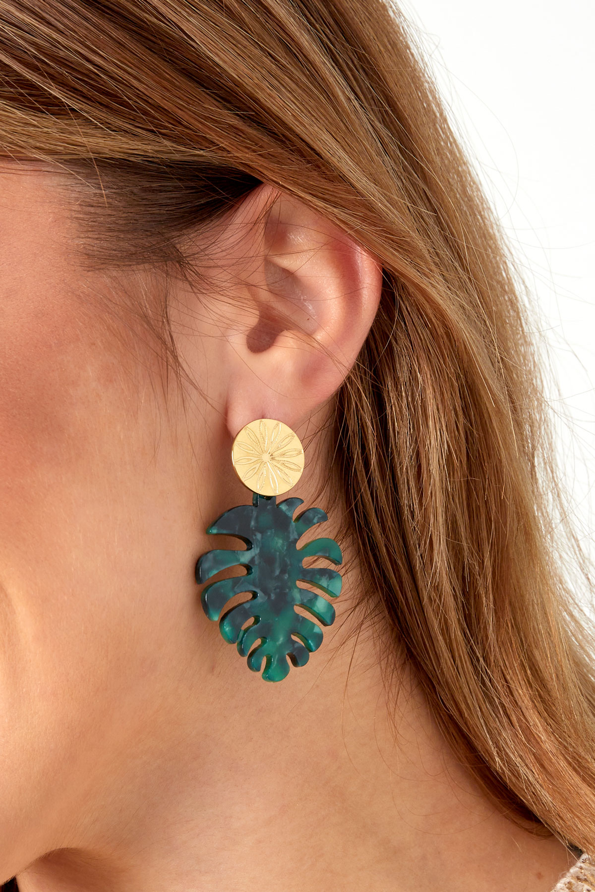 Earrings leaves with print - gold/green h5 Picture3