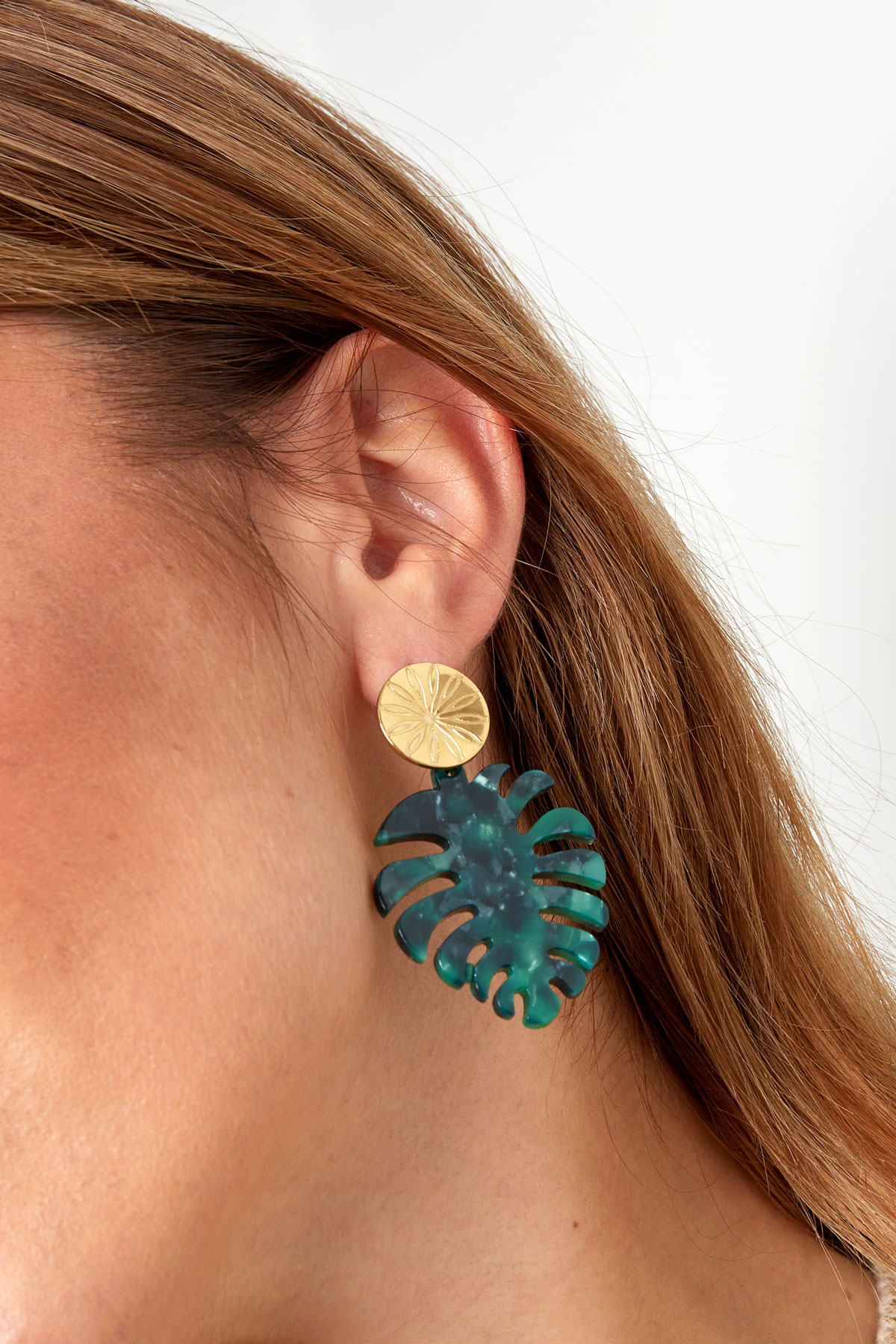 Earrings leaves with print - gold/green h5 Picture4