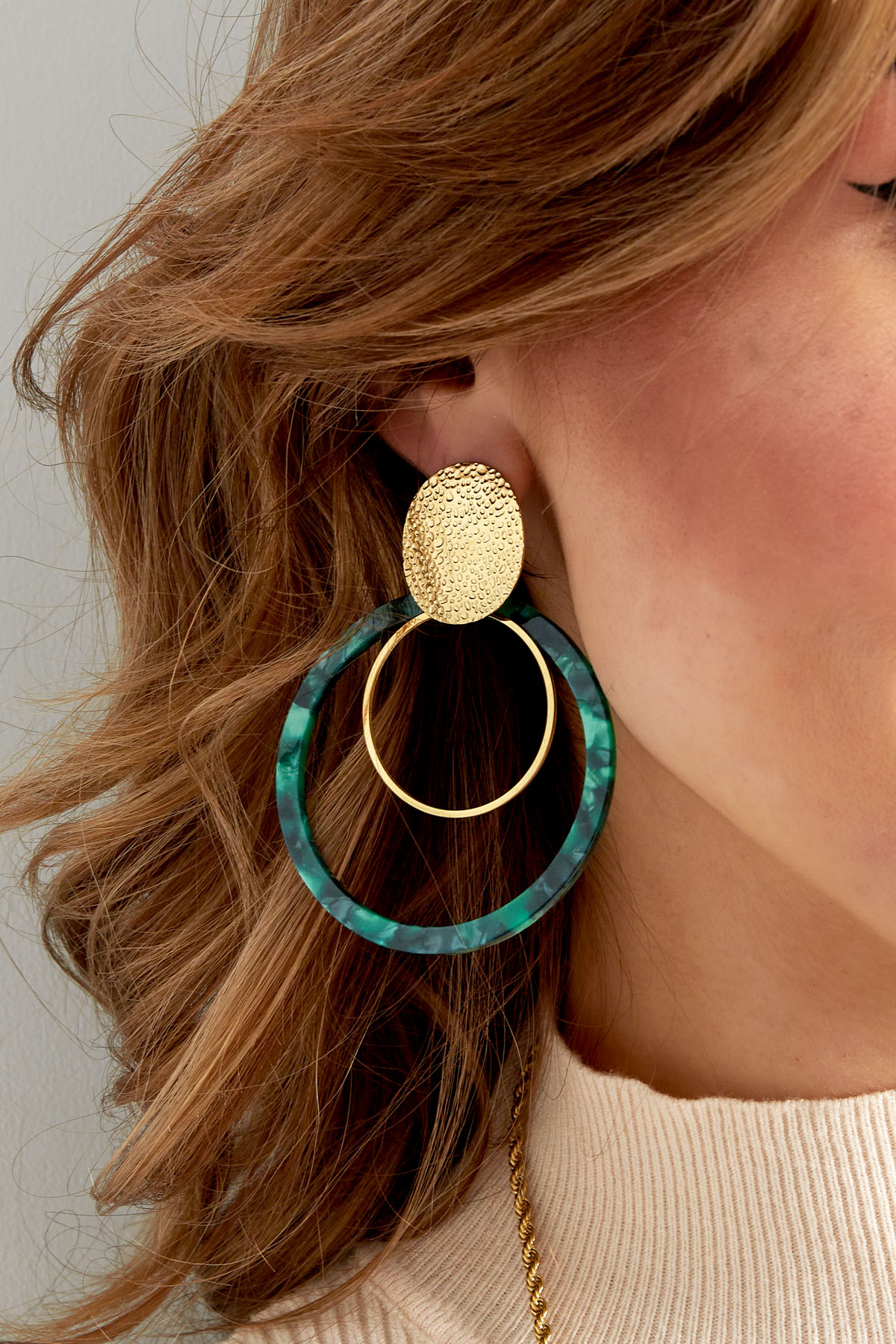 Earrings circles with print - gold/green Picture3
