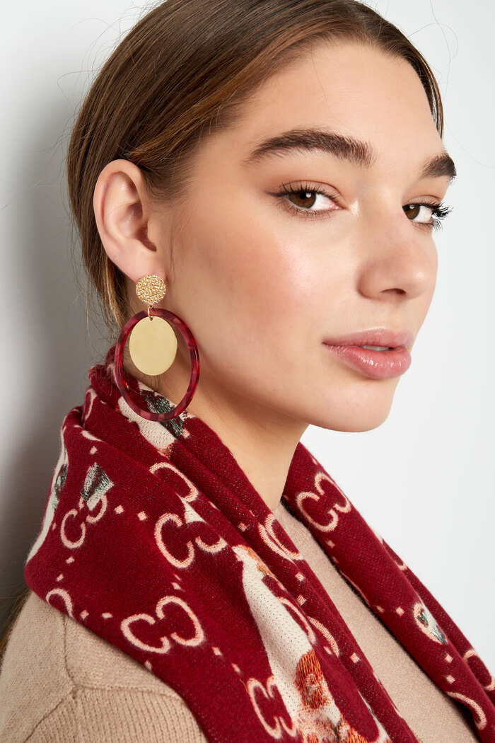 Earrings circles with print - gold/red Picture2