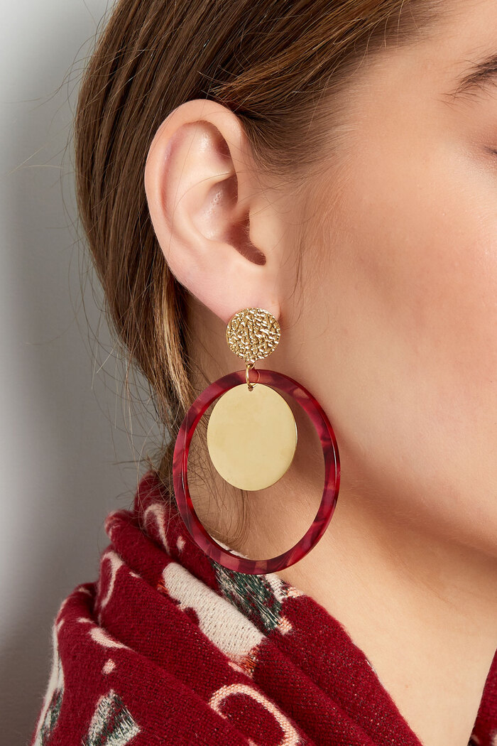 Ohrringe Kreise mit Aufdruck - Gold/Rot Bild3