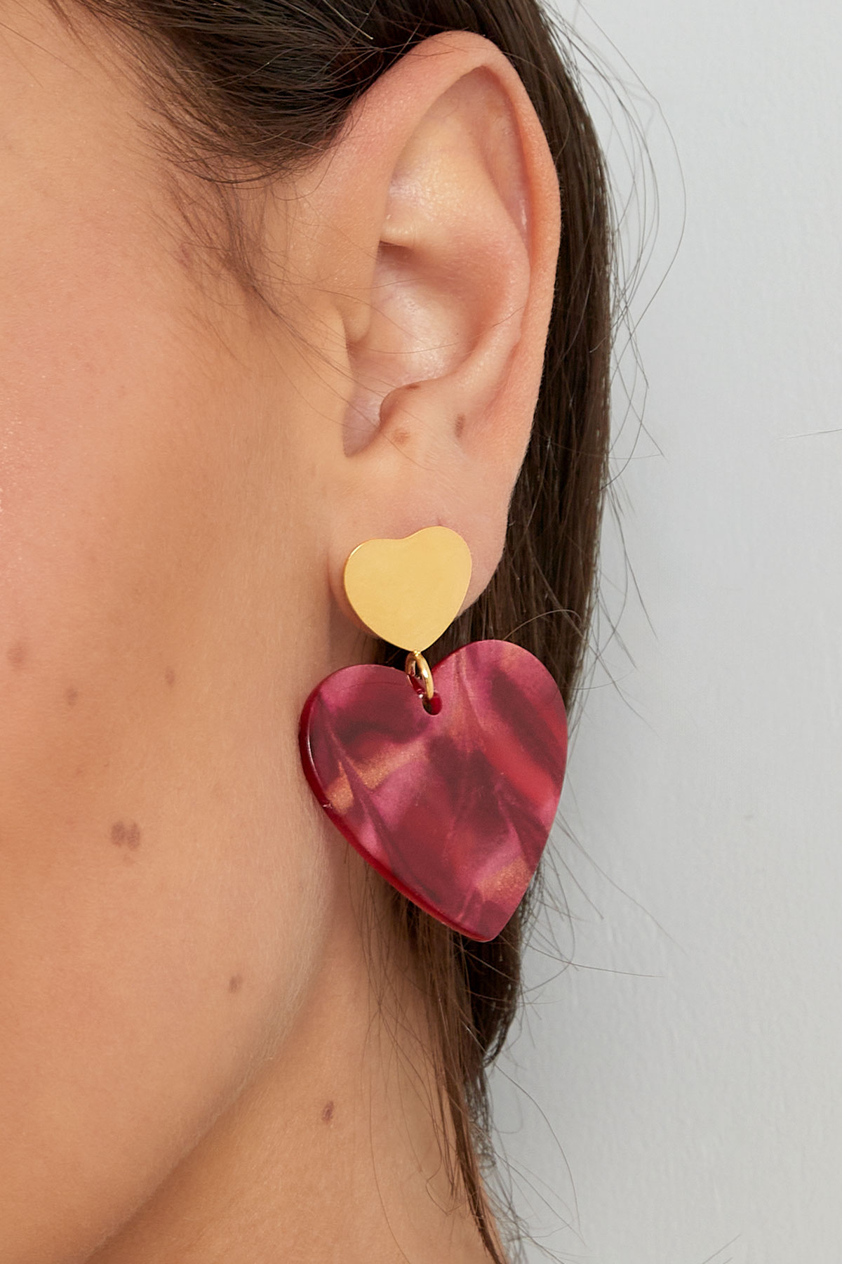 Boucles d'oreilles double coeur - doré/rouge h5 Image3