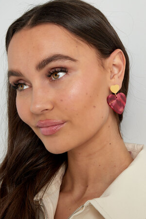 Double heart earrings - gold/purple h5 Picture4