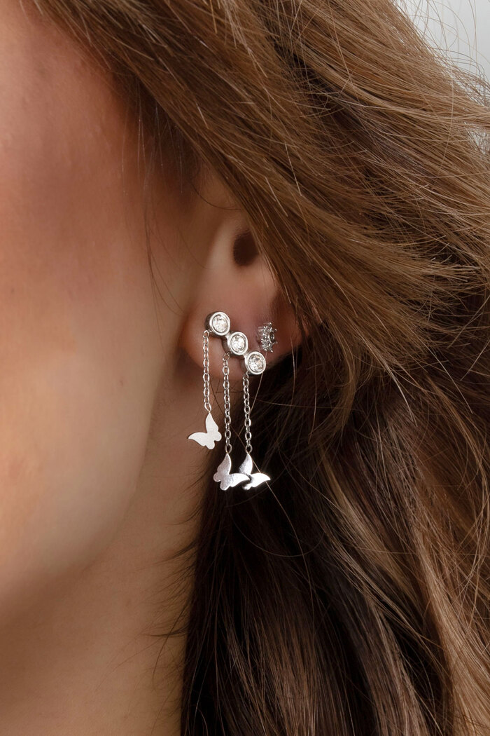 Boucles d'oreilles papillons & pierres - argent/blanc Image3