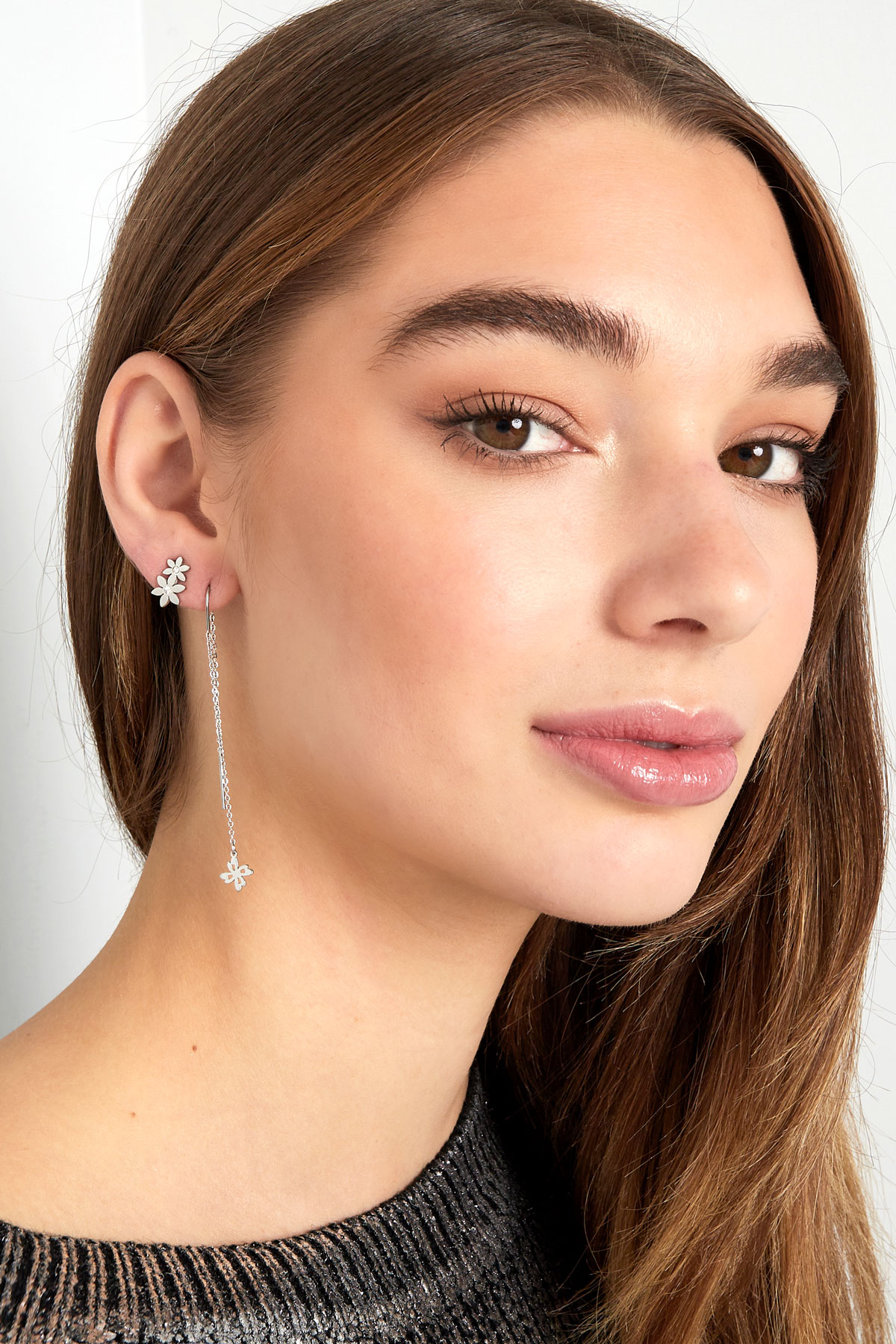 Long flower earrings - silver h5 Picture2
