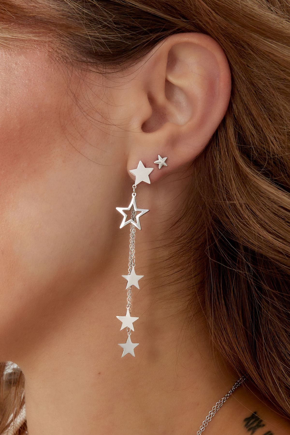 Earrings stars & necklace - silver h5 Picture3