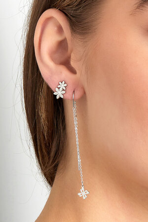 Double flower stud earring - silver h5 Picture3