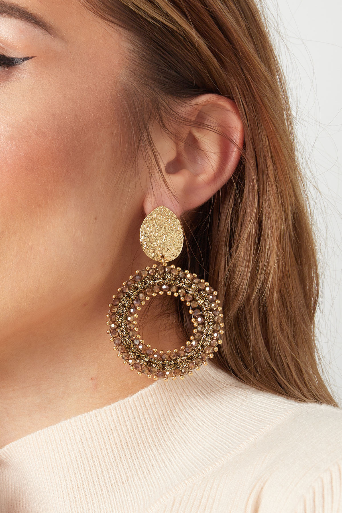 Boucles d'oreilles rondes avec perles - doré/beige h5 Image3