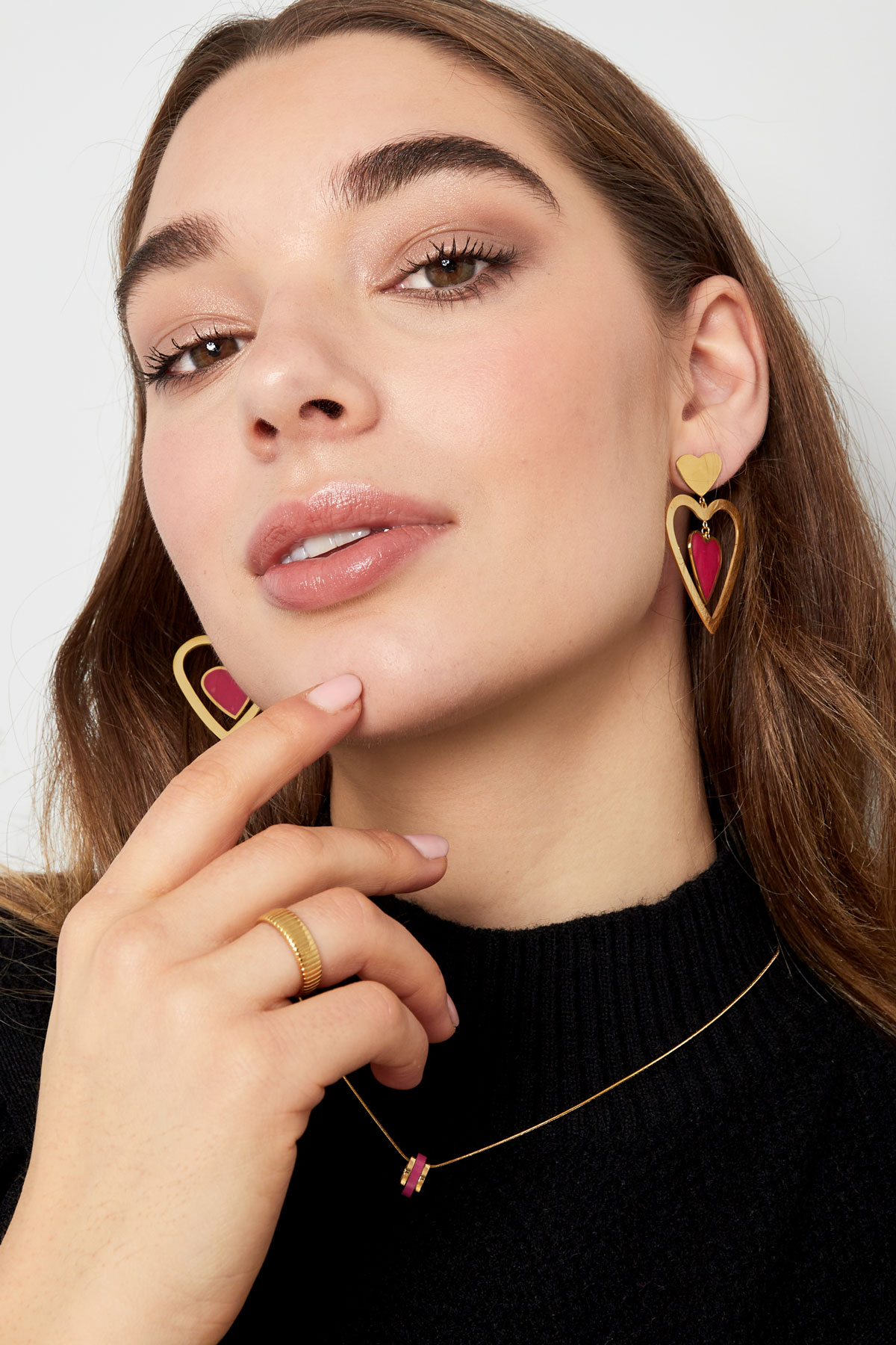 Double heart earrings - gold/black Picture2