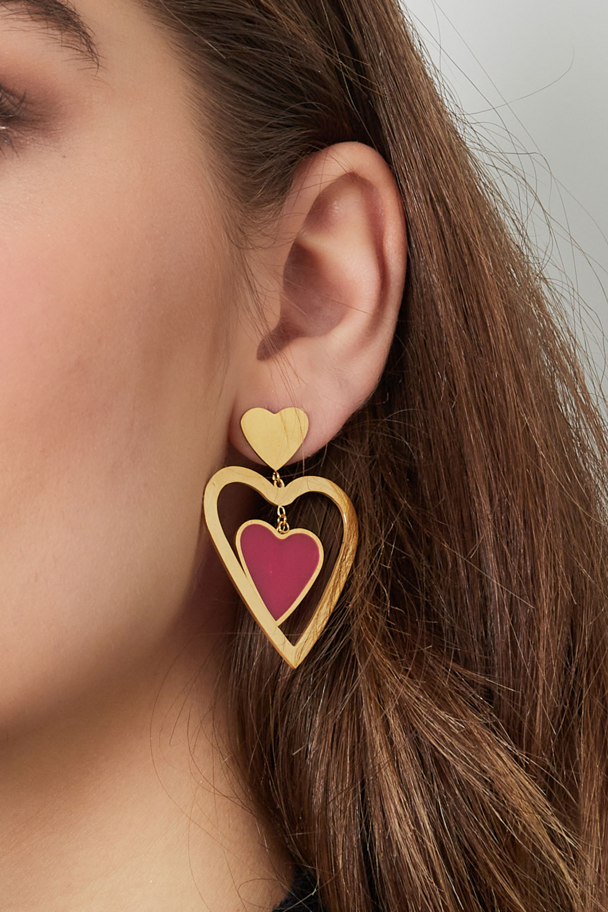 Double heart earrings - gold/black h5 Picture3