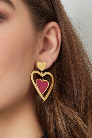 Double heart earrings - gold/beige h5 Picture3