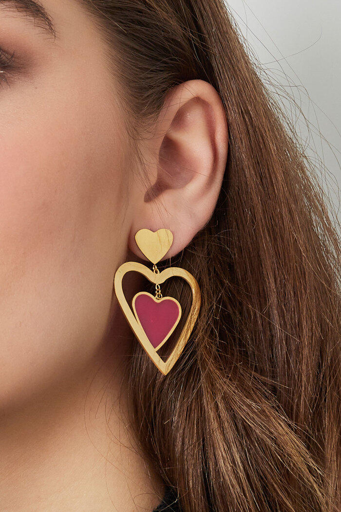 Double heart earrings - gold/pink Picture3
