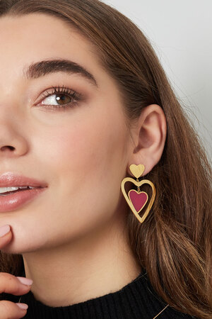 Double heart earrings - gold/beige h5 Picture4