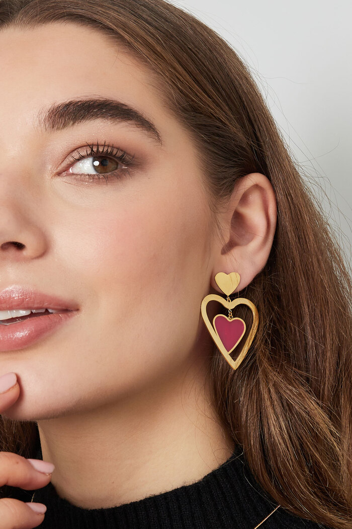 Double heart earrings - gold/beige Picture4