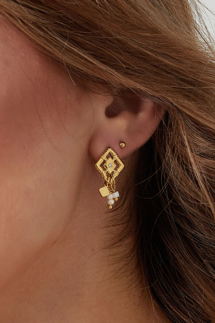 Boucles d'oreilles diamant avec perles - doré/blanc Image3