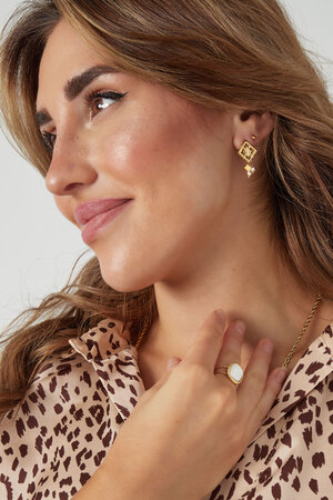 Boucles d'oreilles diamant avec perles - doré/blanc h5 Image4