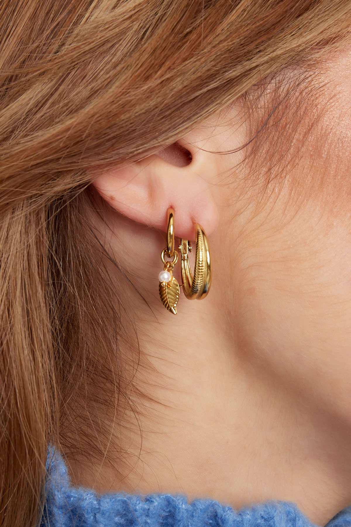 Leaf earrings with pearls - gold h5 Picture3
