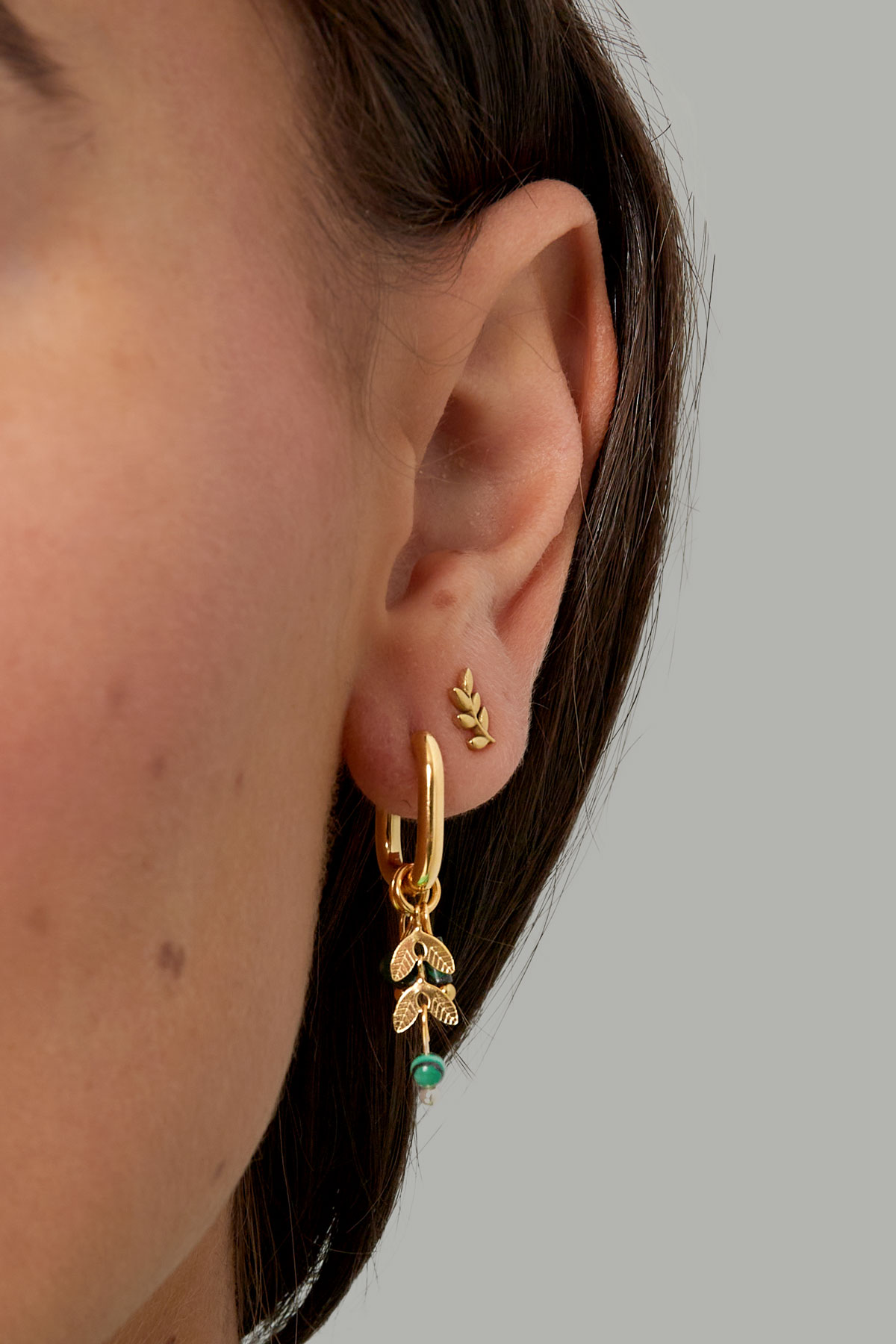Earrings leaves with stones - gold/green h5 Picture3