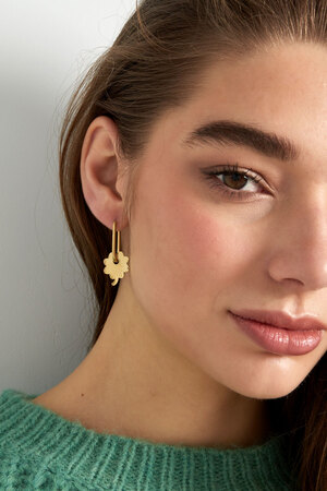 Boucles d'oreilles allongées avec fleur - doré h5 Image2