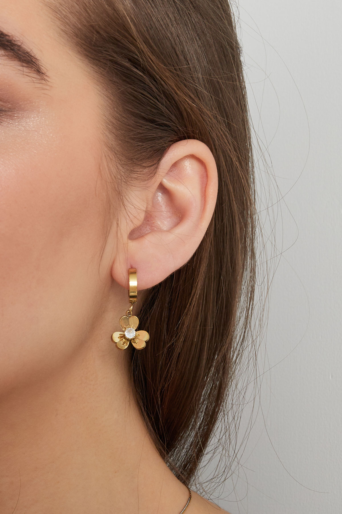 Ohrringe Blume mit Stein - Gold Bild3