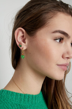 Basic double natural stone stud earrings - green gold h5 Picture2