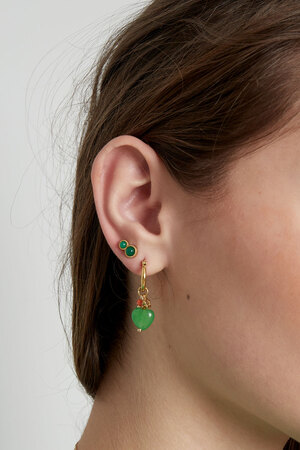 Basic double natural stone stud earrings - green h5 Picture3