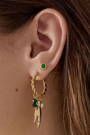 Basic natural stone stud earrings - green gold h5 Picture3