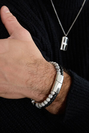 Men's bracelet double braid and beads - gray h5 Picture5