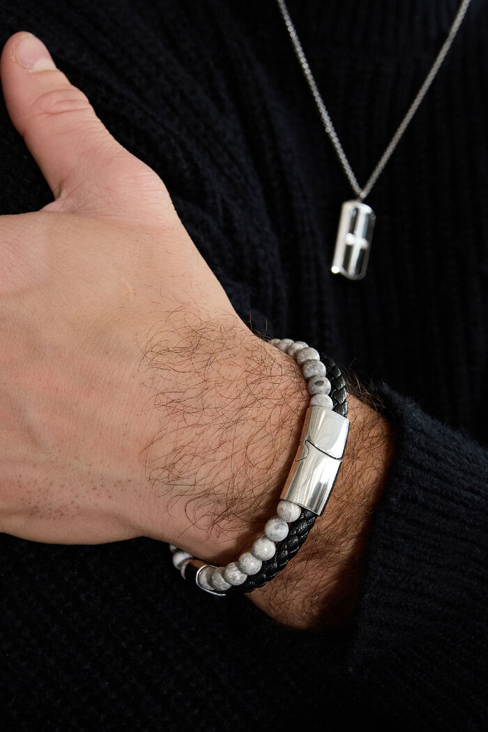 Bracelet homme double tresse et perles - gris Image5