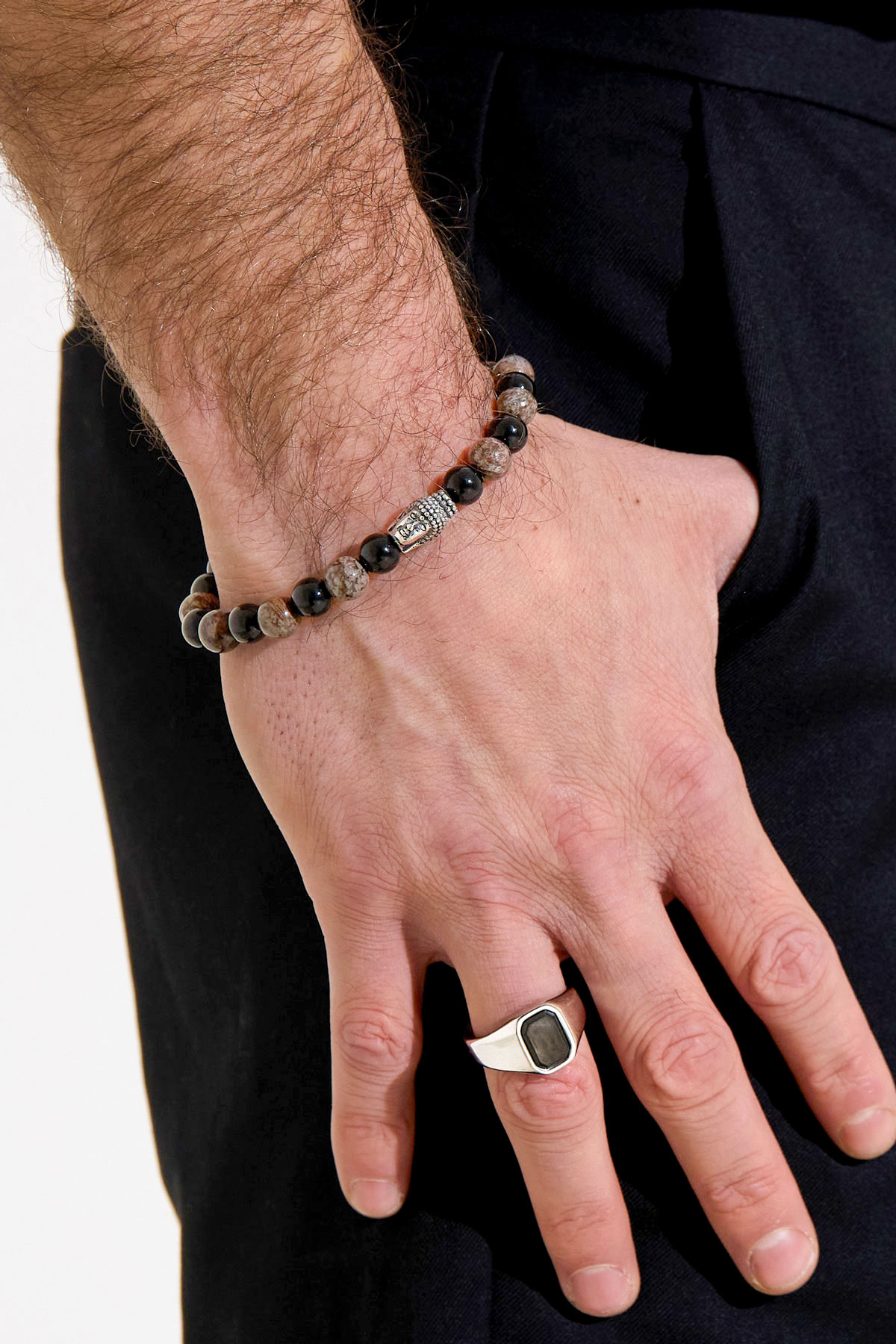 Men's bracelet beaded buddha details - gray Picture2
