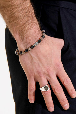 Heren armband kralen buddha details - grijs h5 Afbeelding2