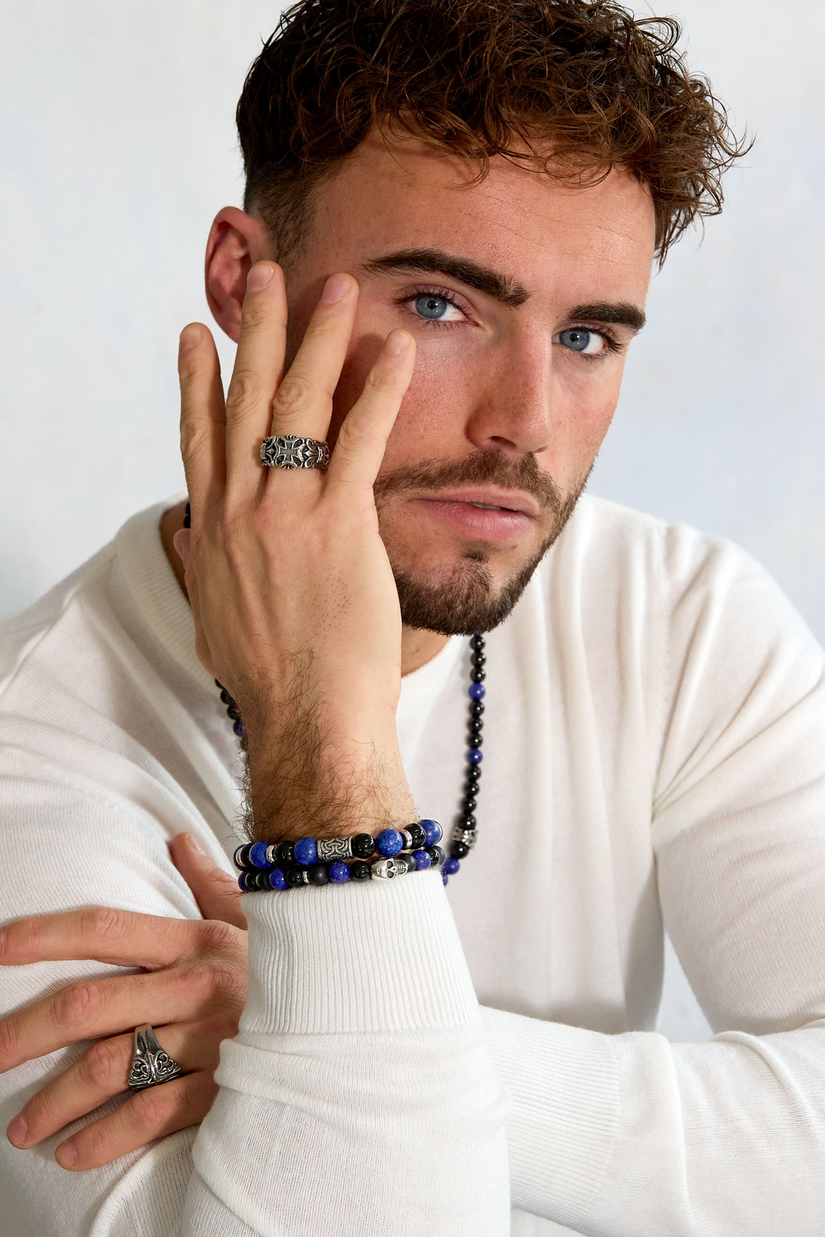 Men's bracelet beaded silver details - blue h5 Picture2