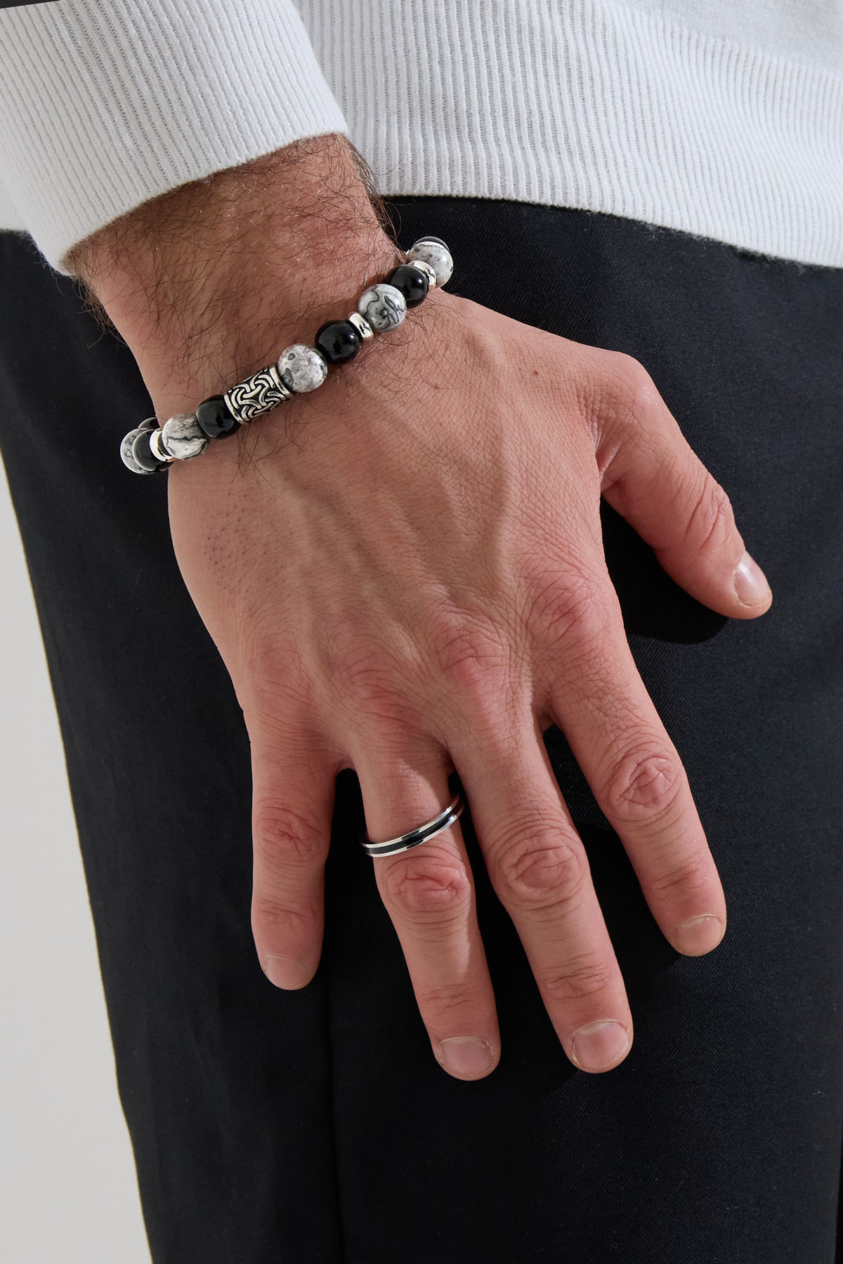 Heren armband kralen zilveren details - blauw Afbeelding5