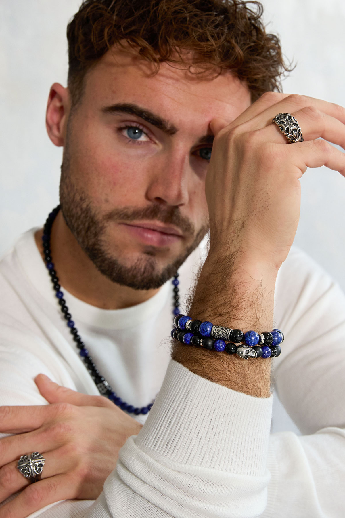 Men's bracelet beaded silver details - blue h5 Picture6