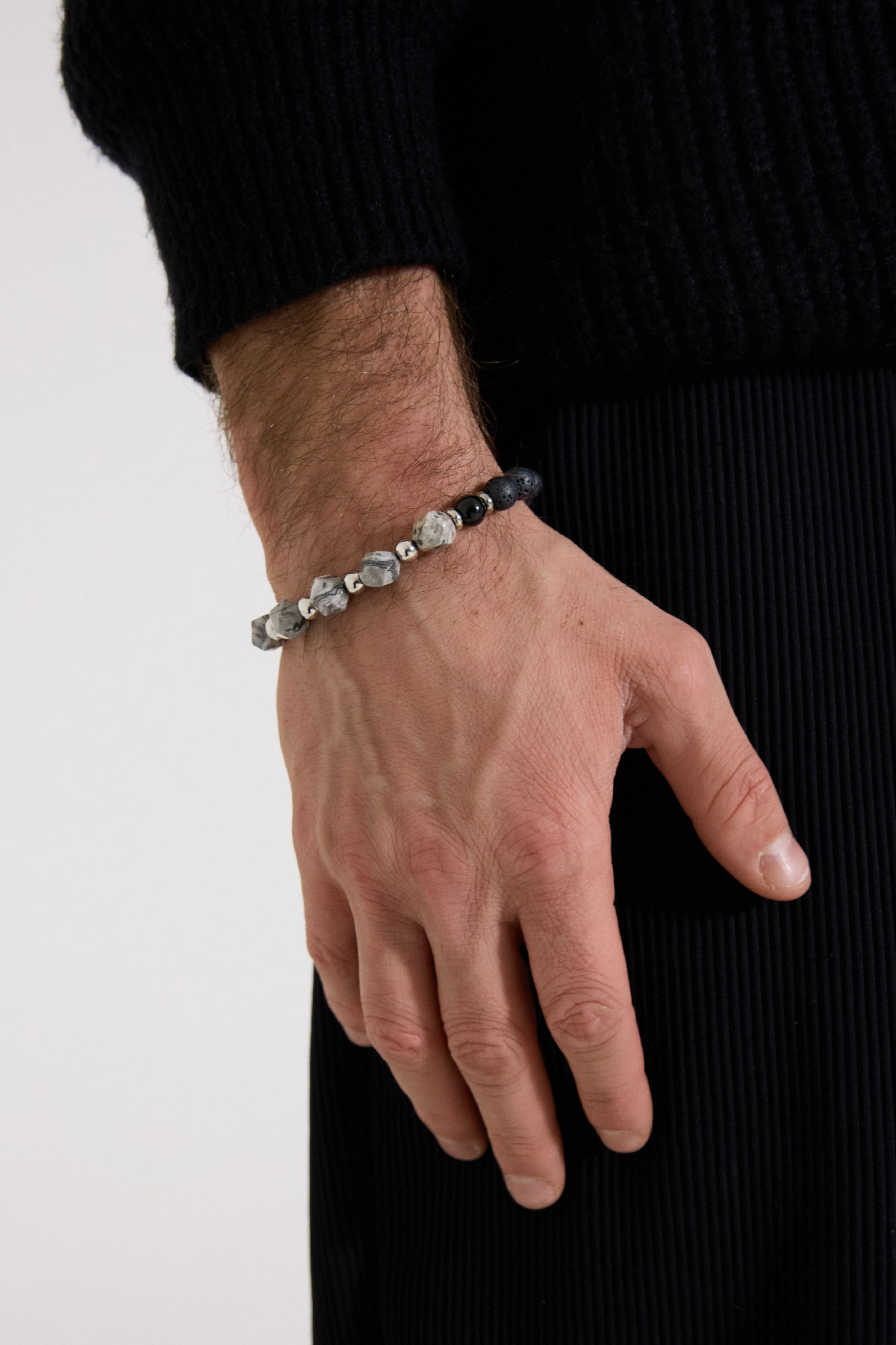 Herrenarmband Perlen schwarz/Farbe - grau Bild2