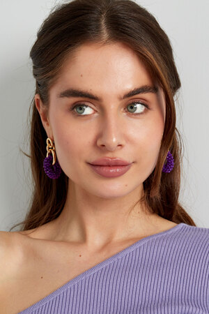 Double earring with beads - purple h5 Picture2